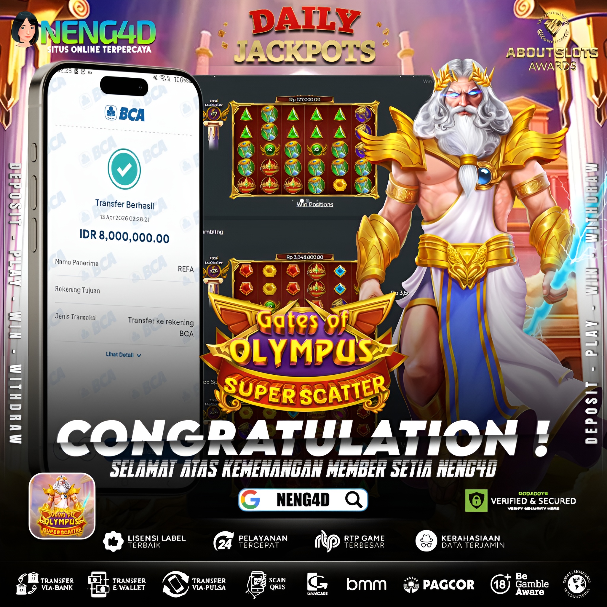 KEMENANGAN 8 JUTA DI GATES OF OLYMPUS SUPER SCATTER