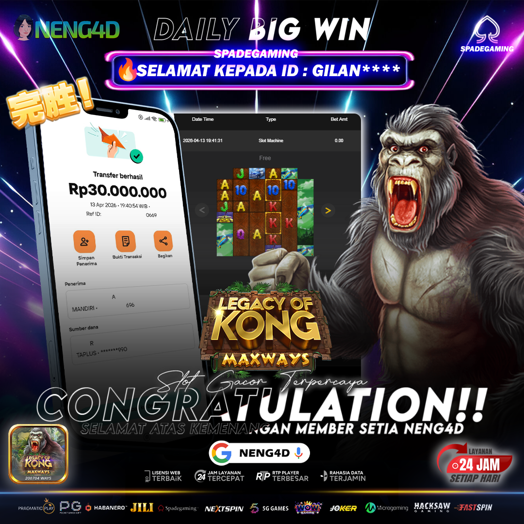 SPADEGAMING - JACKPOT SLOT Legacy of Kong Maxways  Rp.30.000.000