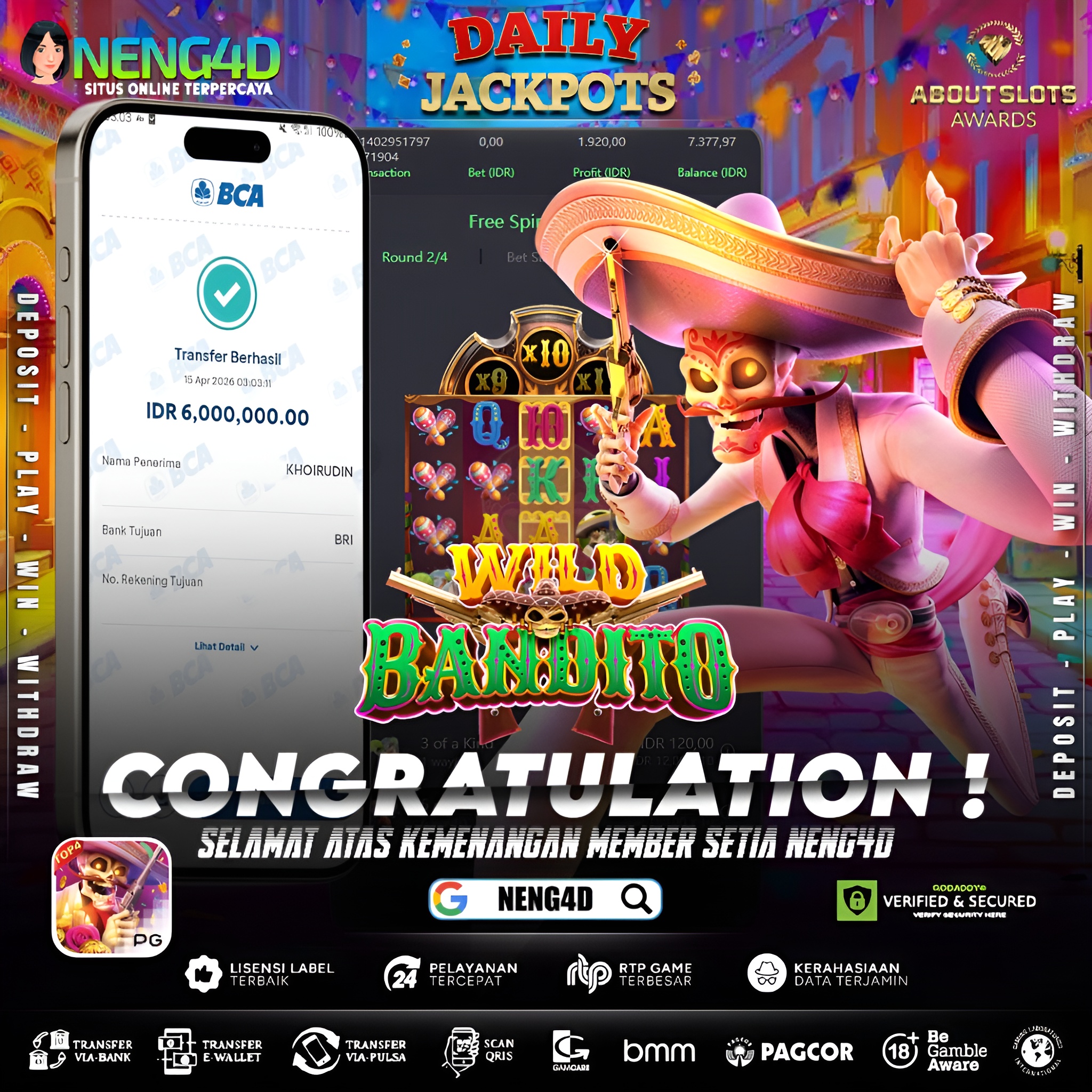 KEMENANGAN 6 JUTA DI WILD BANDITO