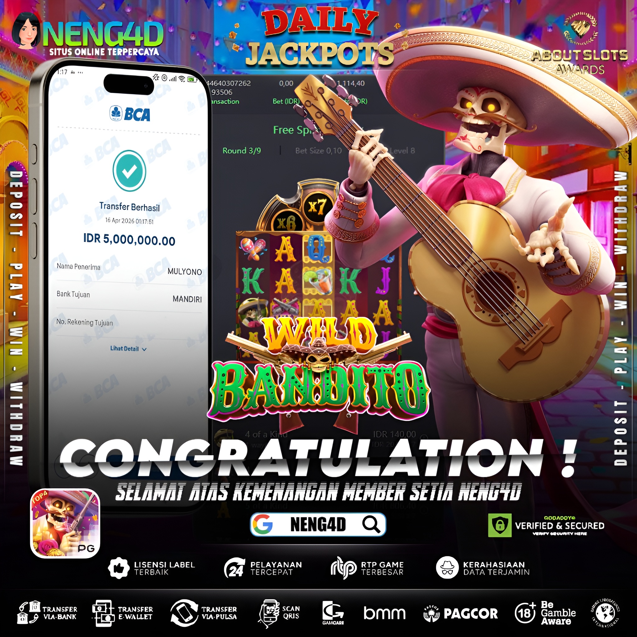 KEMENANGAN 5 JUTA DI WILD BANDITO