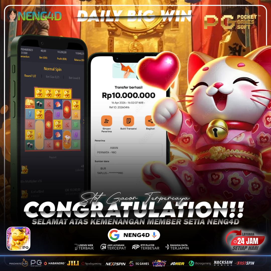 PECAH LUAR !!, MENANG 10 JT MAIN DI LUCKY NEKO PG SOFT