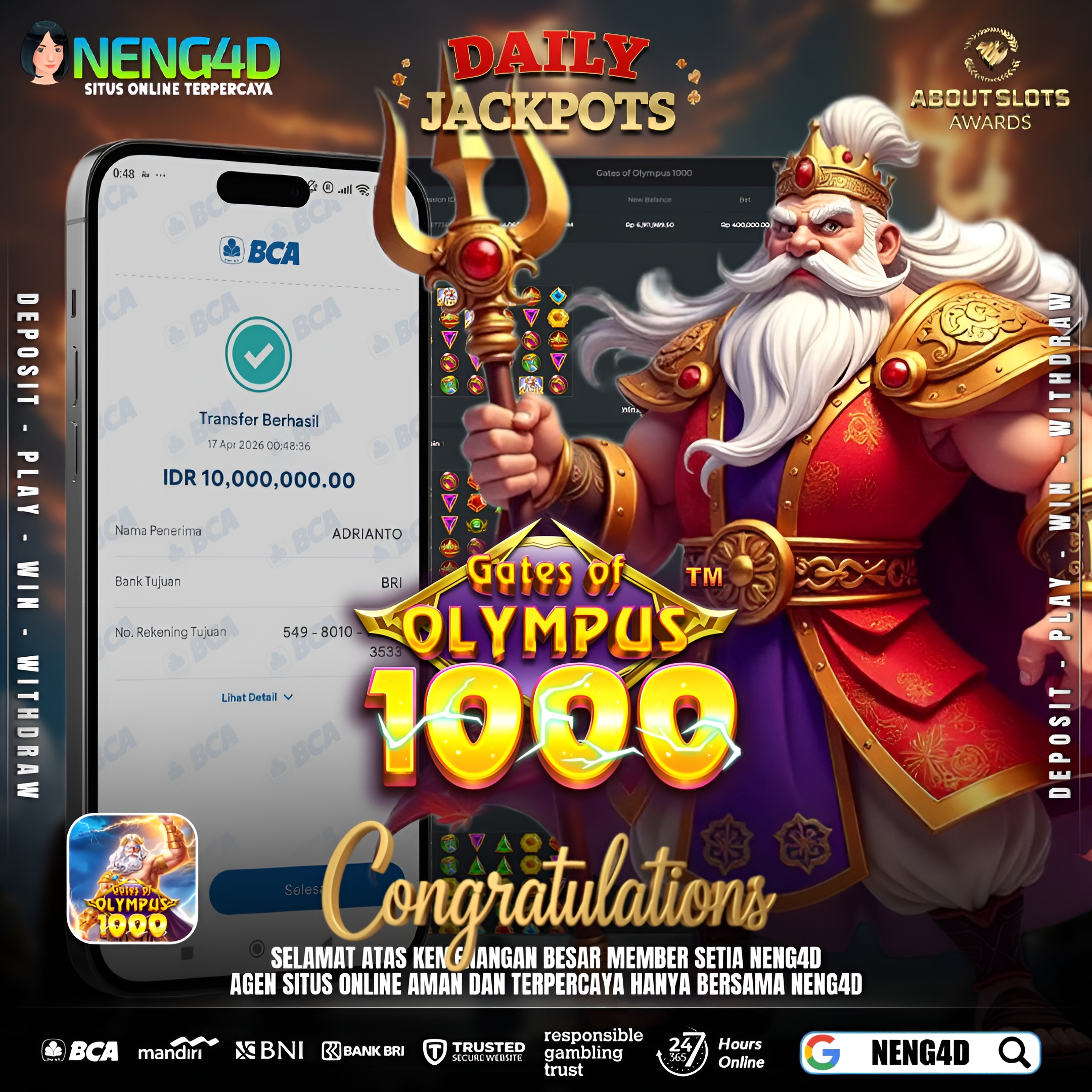 KEMENANGAN BESAR DI GATE OF OLYMPUS 1000 NENG4D