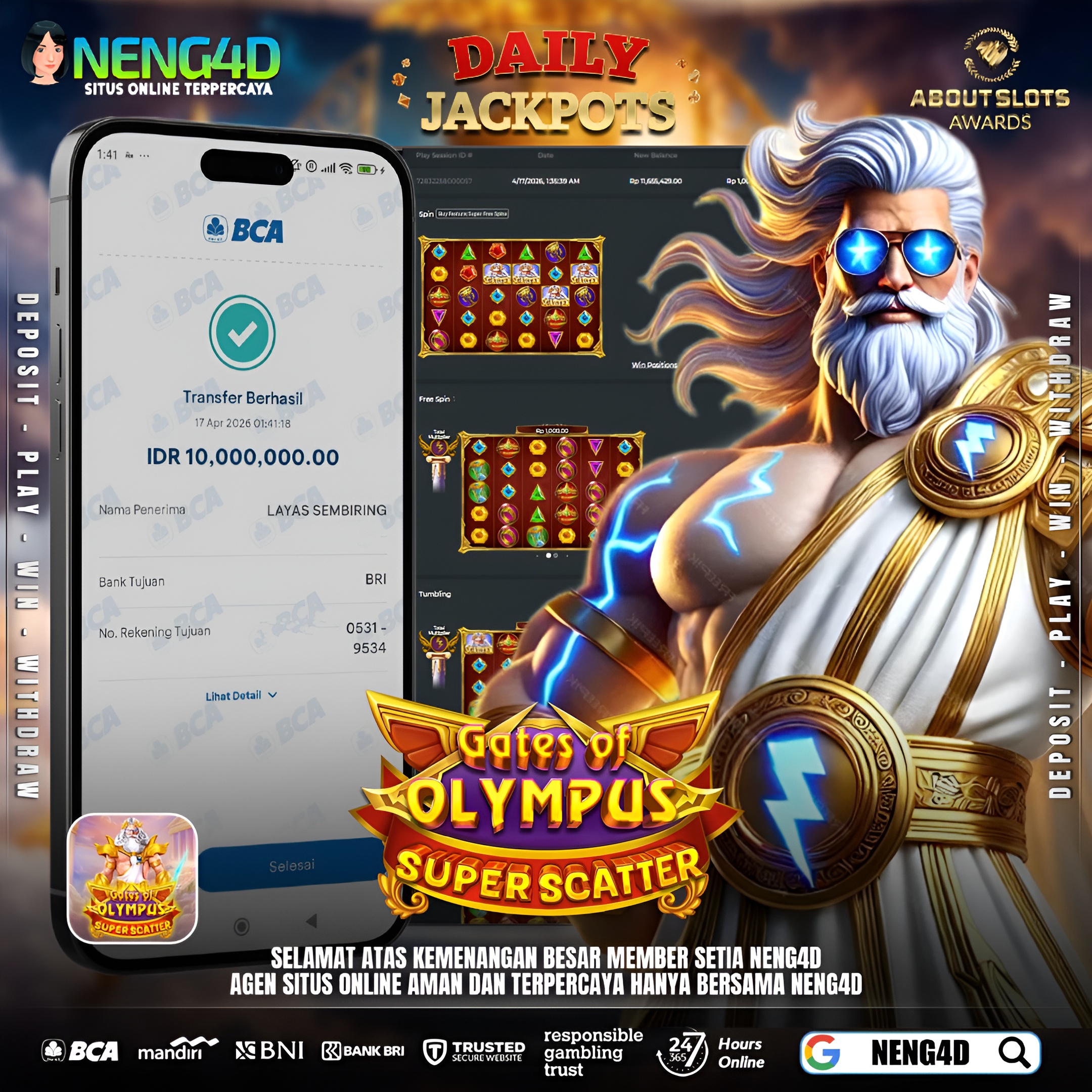 KEMENANGAN BESAR DI GATE OF OLYMPUS SUPER SCATTER NENG4D!