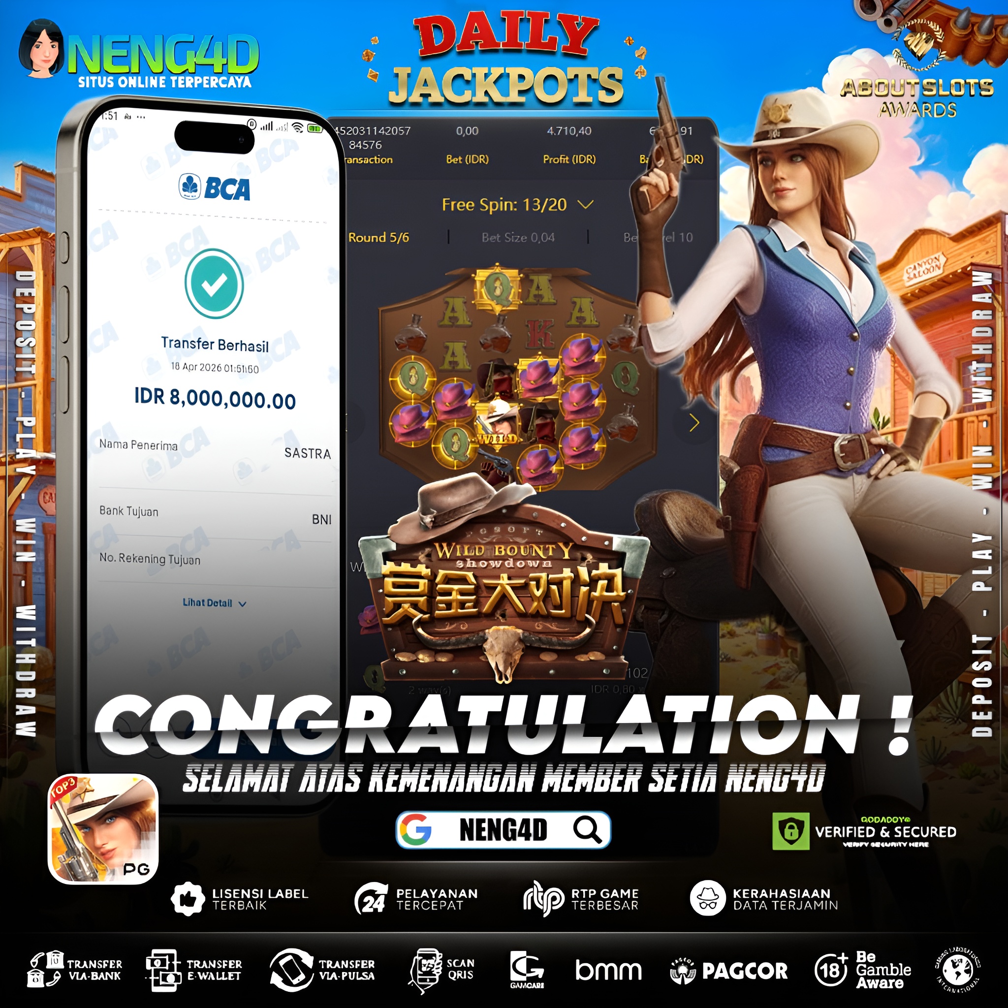 KEMENANGAN 8 JUTA DI WILD BOUNTY SHOWDOWN