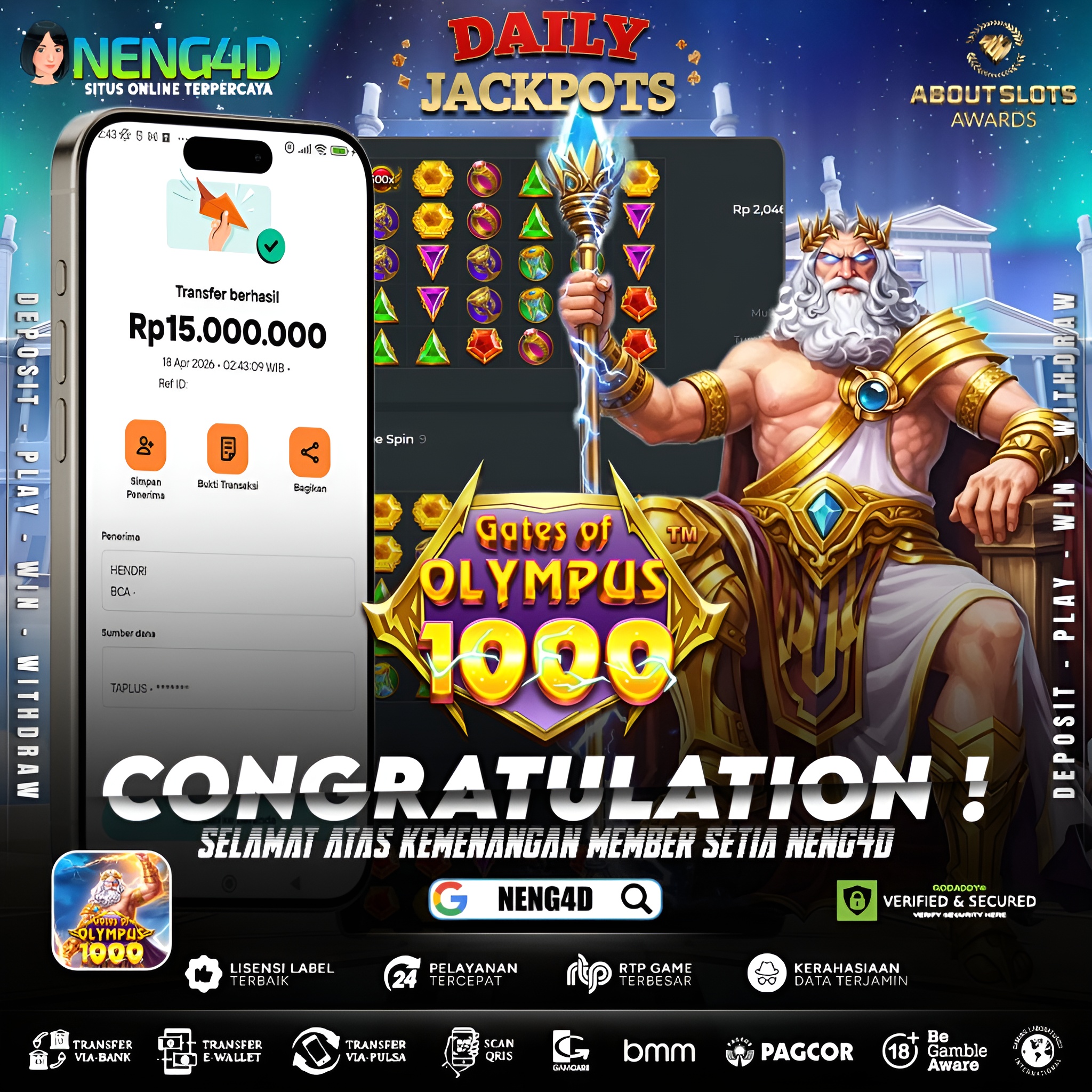 KEMENANGAN 15 JUTA DI GATES OF OLYMPUS 1000