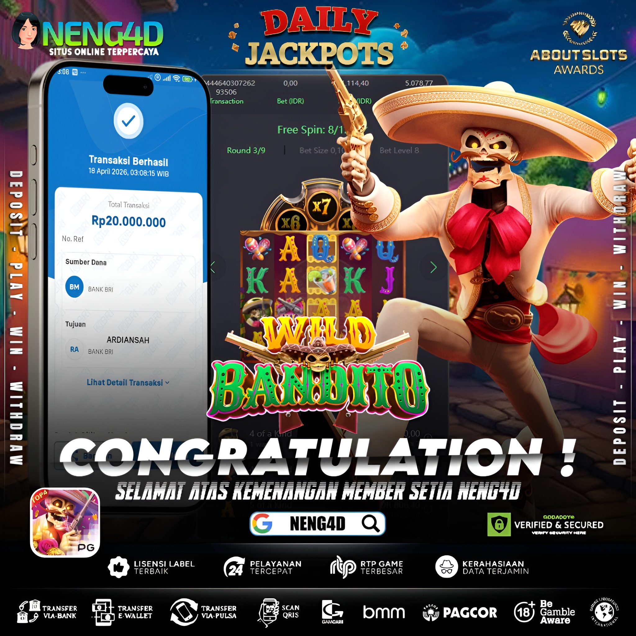 KEMENANGAN 20 JUTA DI WILD BANDITO