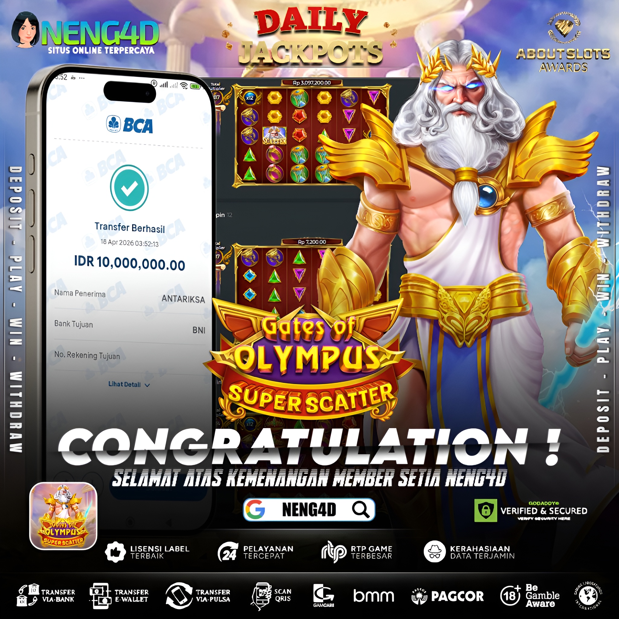 KEMENANGAN 10 JUTA DI GATES OF OLYMPUS SUPER SCATTER