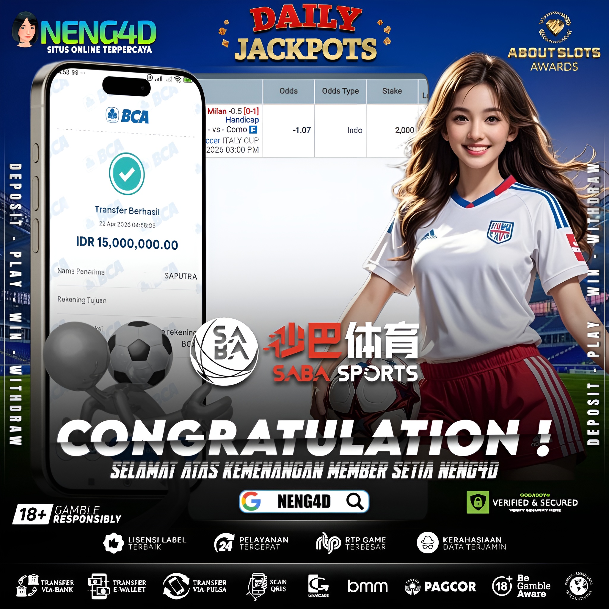 KEMENANGAN 15 JUTA DI PERTANDINGAN BOLA SABA SPORT