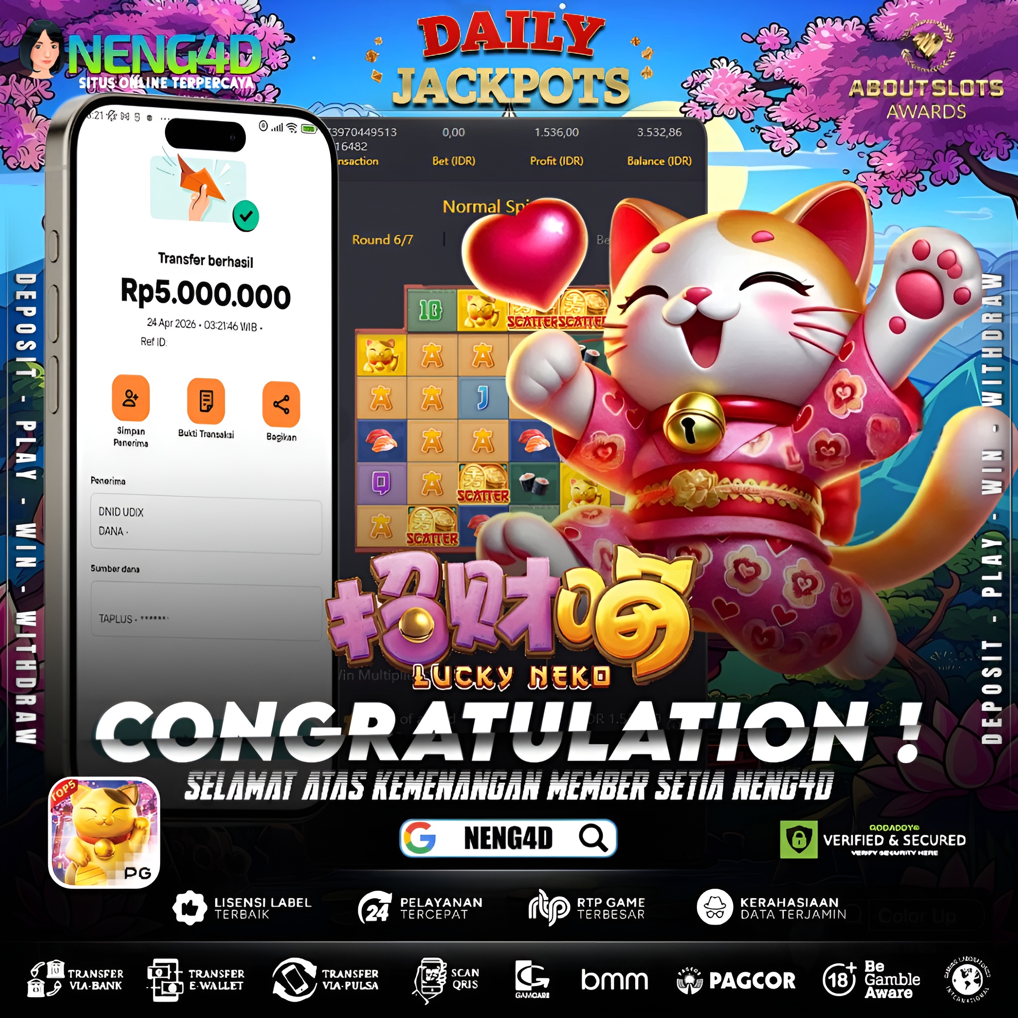 KEMENANGAN 5 JUTA DI LUCKY NEKO
