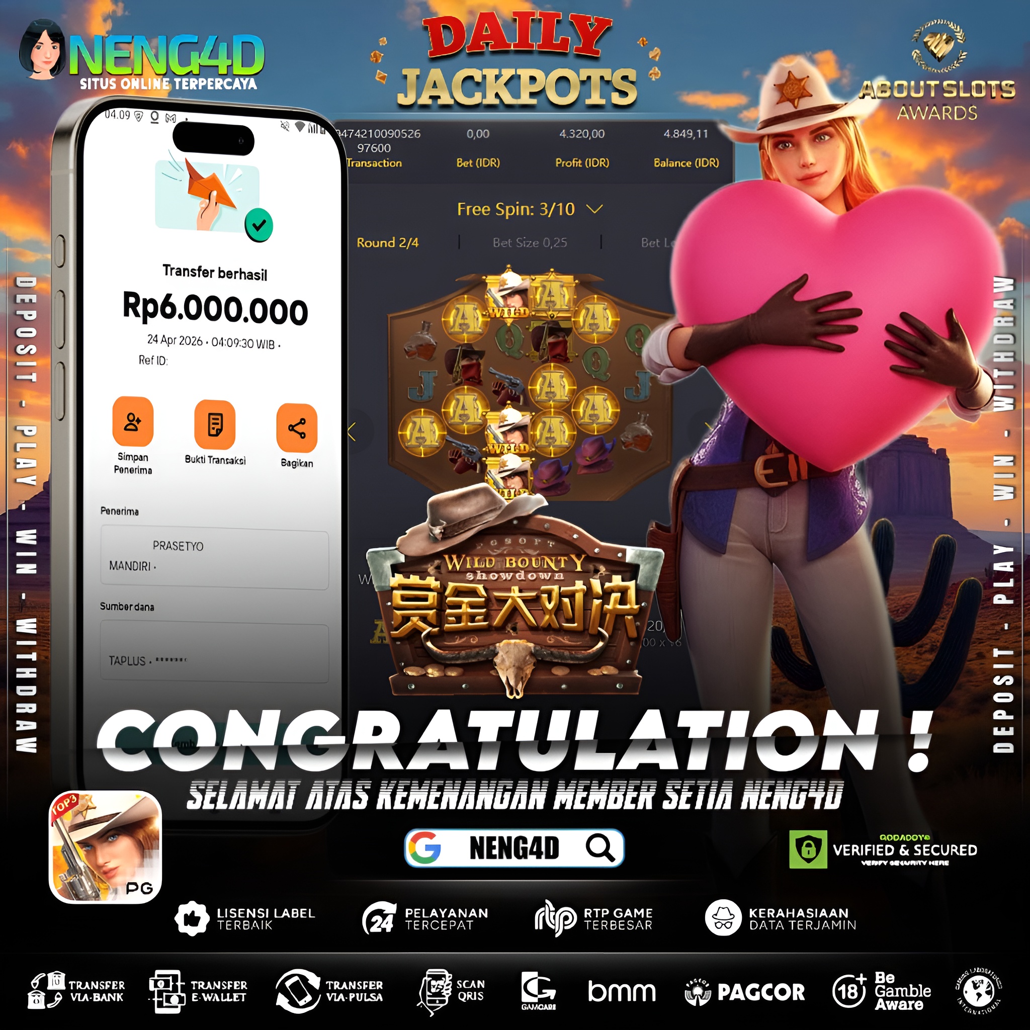 KEMENANGAN 6 JUTA DI WILD BOUNTY SHOWDOWN