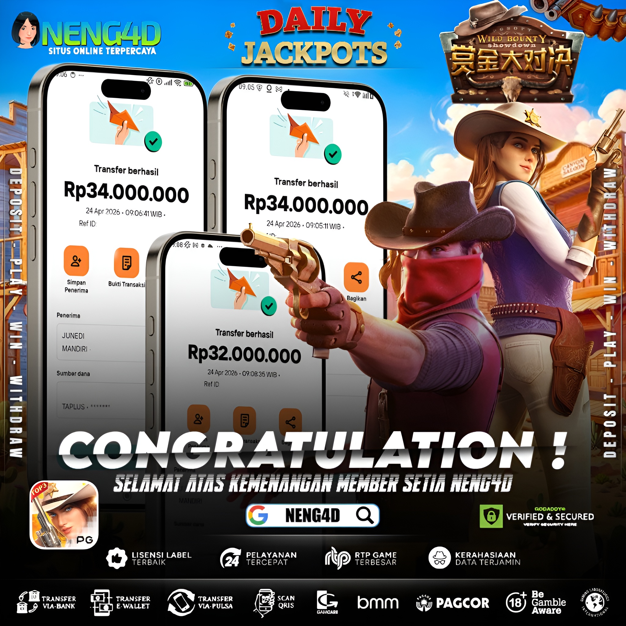 KEMENANGAN 100 JUTA DI WILD BOUNTY SHOWDOWN