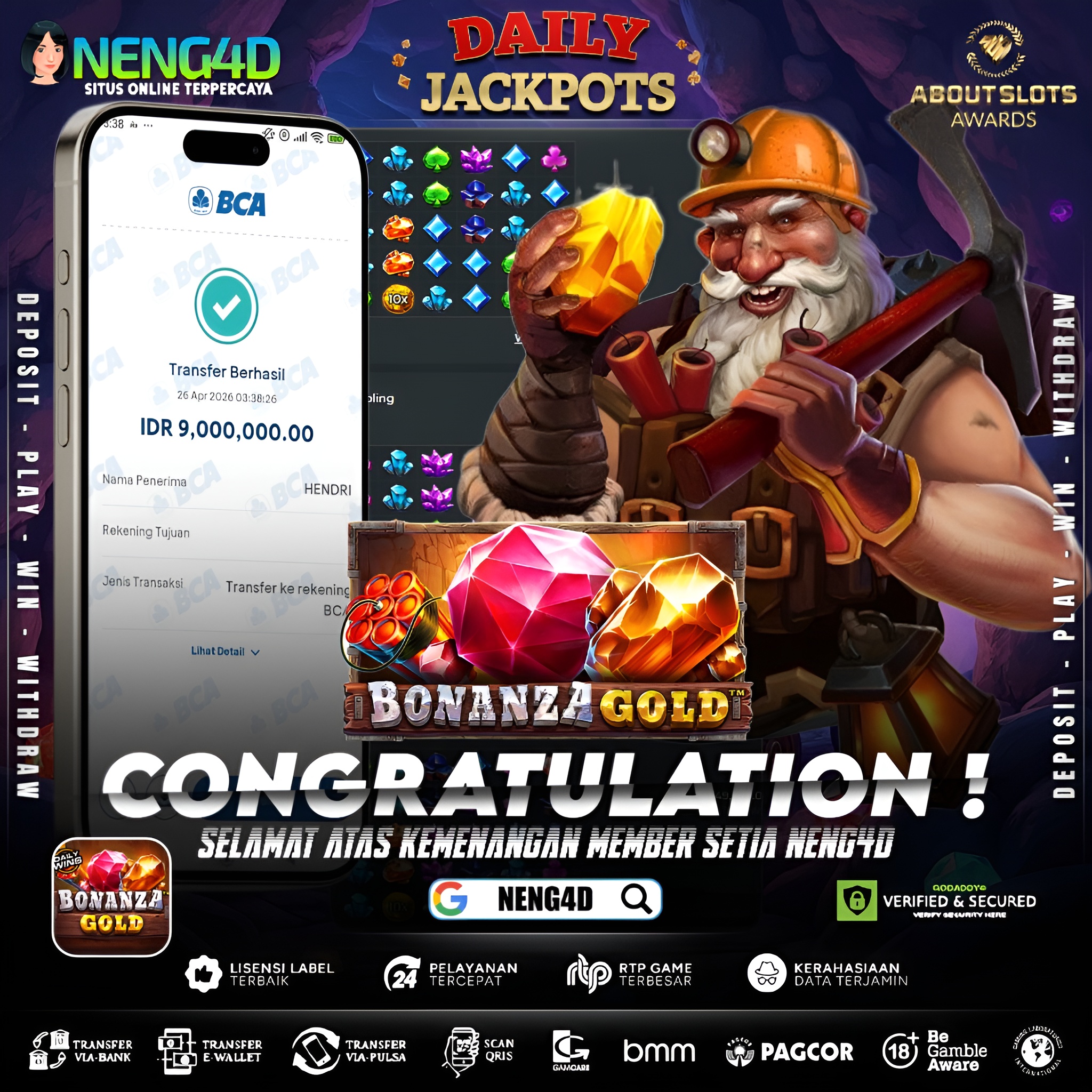 KEMENANGAN 9 JUTA DI BONANZA GOLD