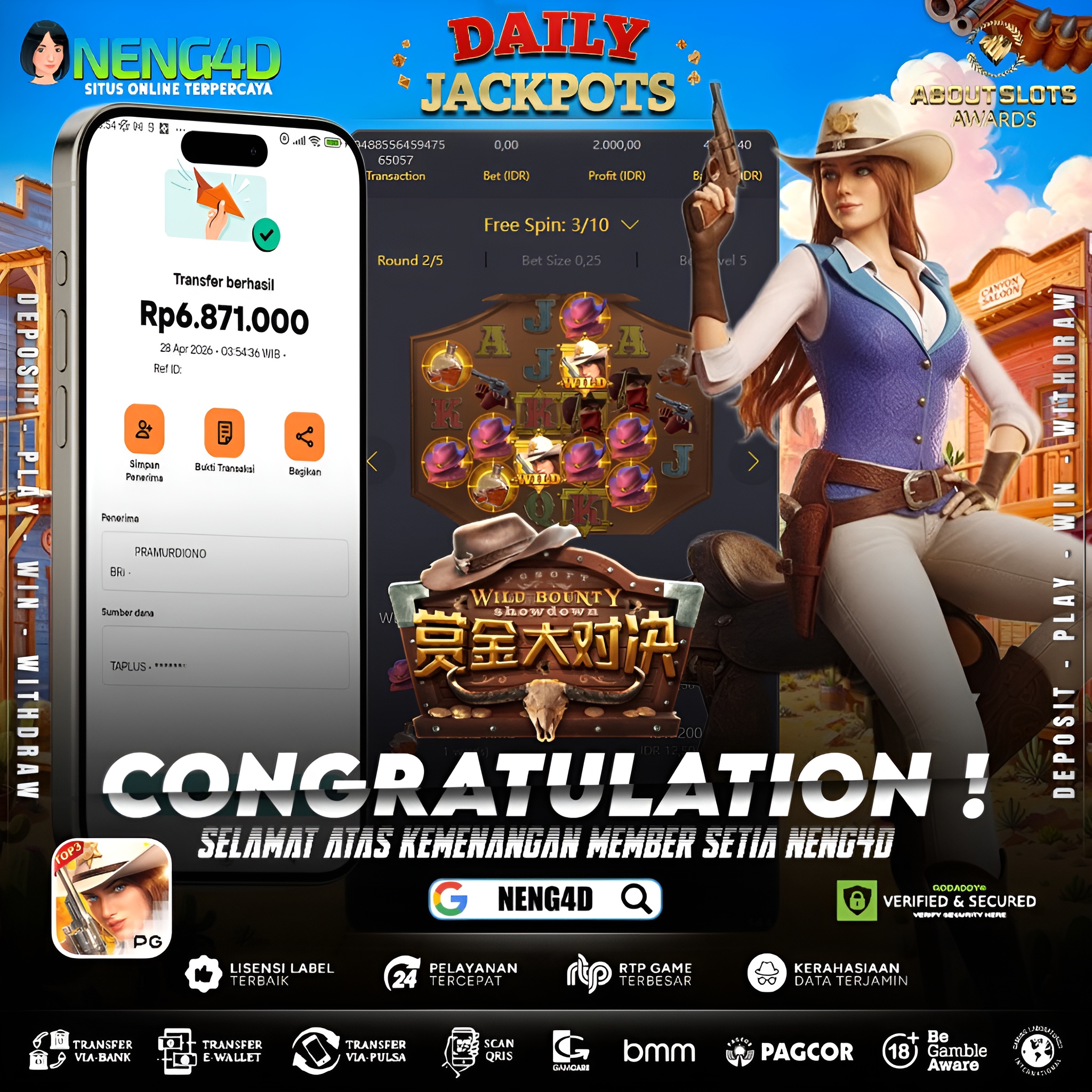 KEMENANGAN 6 JUTA DI WILD BOUNTY SHOWDOWN